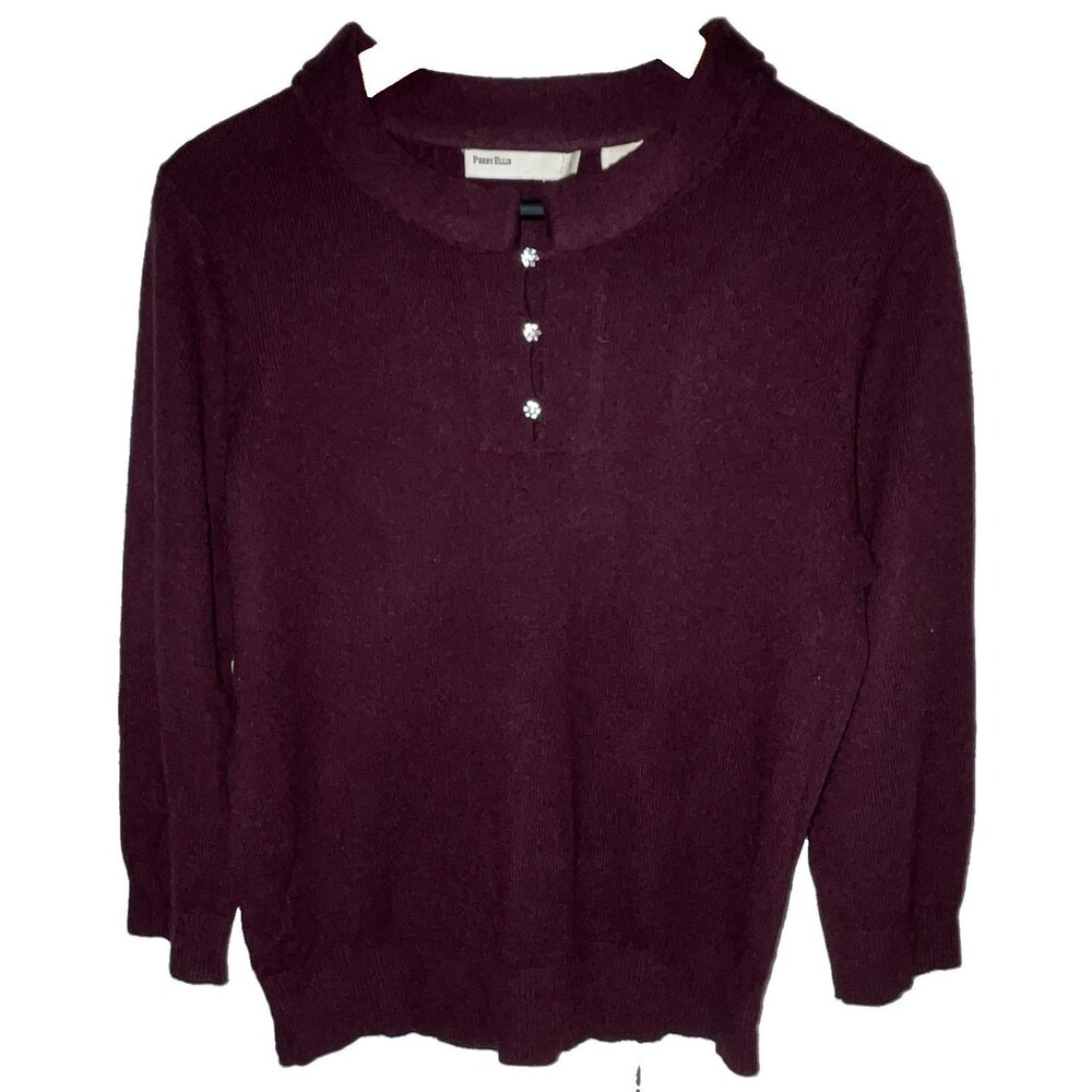 Perry Ellis Women’s Purple Mock Neck Pullover Knit Camel Vintage Sweater Size L